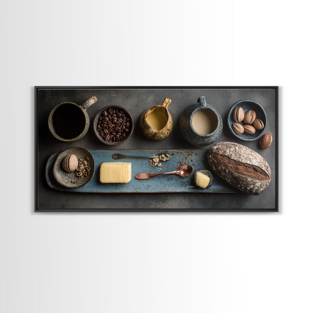 Moody Dark Roast Still Life Framed Canvas Print, Coffee Shop Art, Contemporary Art, Cafe Decor, Fine Art, Cafe, Printable Art, CSA-2x1-28