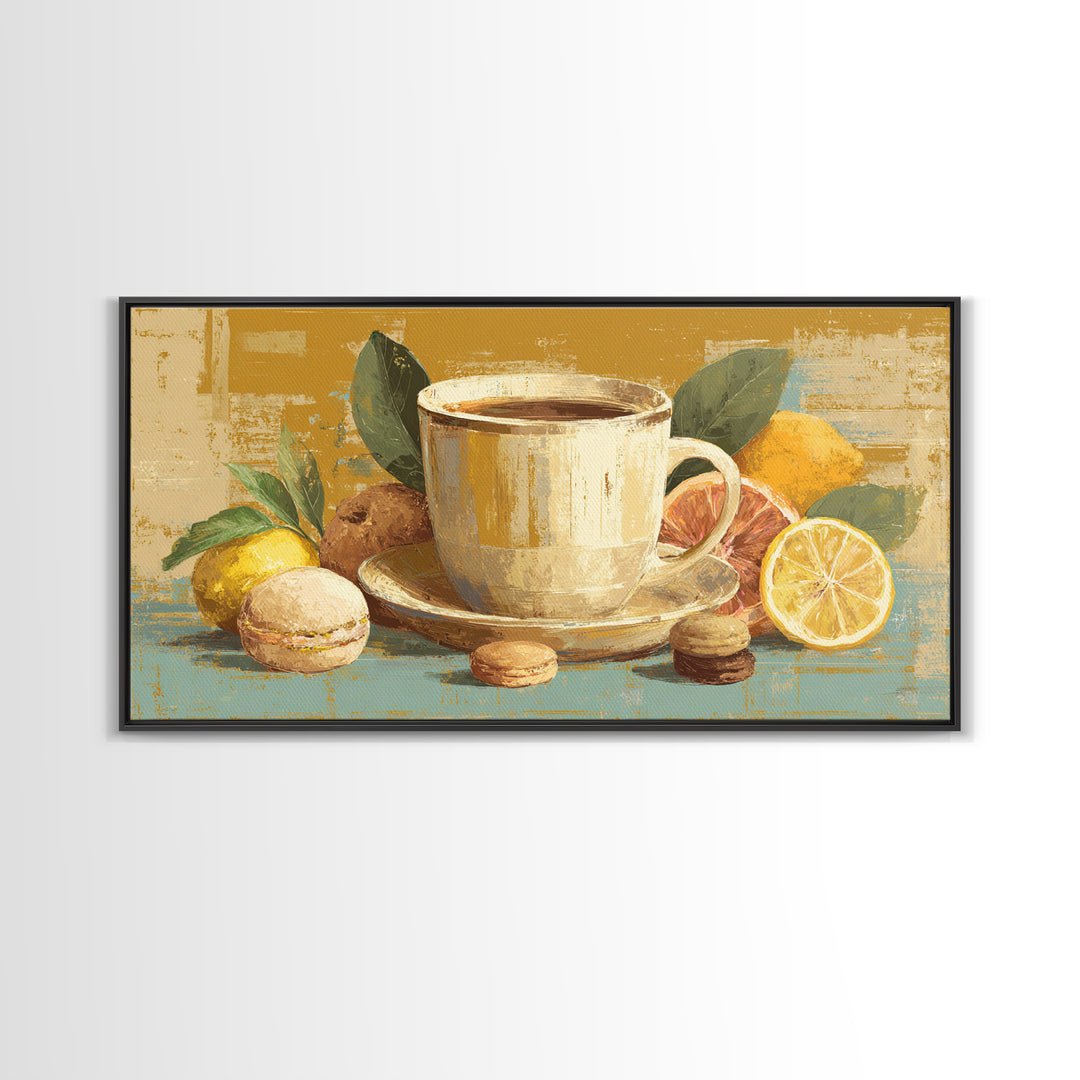 Retro Cafe Poster Coffee Cup Graphic Framed Canvas Print, Coffee Shop Art, Farmhouse Decor, Cafe Decor, Fine Art, Cafe, CSA-2x1-3