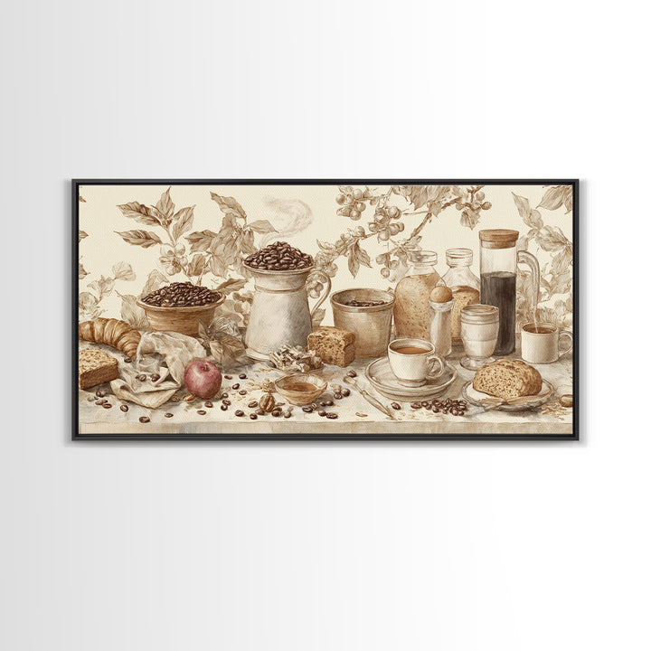Coffee Bean Pattern Framed Canvas Print, Coffee Shop Art, Wall Art, Cafe Decor, Oil Painting, Cafe, Farmhouse Decor, CSA-2x1-35