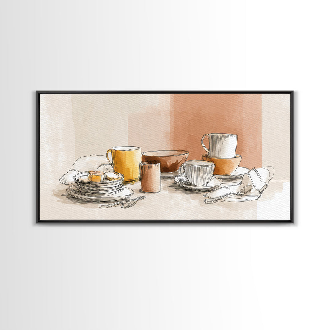 Minimal Line Art of a Cup and Framed Canvas Print, Coffee Shop Art, Luxury Decor, Cafe Decor, Abstract Art, Cafe, CSA-2x1-38