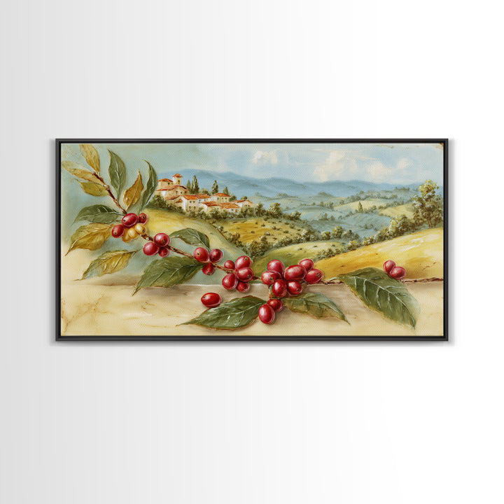 Coffee Farm Landscape Framed Canvas Print, Coffee Shop Art, Canvas Wall Art, Cafe Decor, Oil Painting, Cafe, Bedroom Wall Art, CSA-2x1-43
