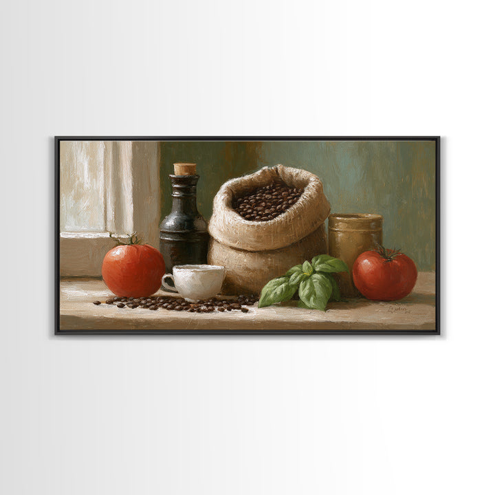 Coffee Beans and Burlap Sack Still Life Framed Canvas Print, Coffee Shop Art, Wall Decor, Cafe Decor, Fine Art, Cafe, CSA-2x1-46