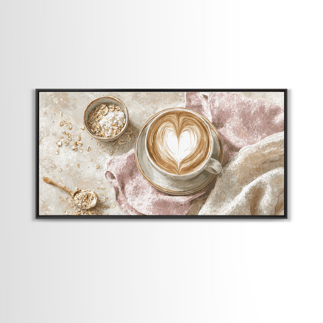 Latte Art Heart Seen from Above Canvas Print, Coffee Shop Art, Art Print, Cafe Decor, Fine Art, Cafe, Dark Academia Decor, CSA-2x1-48