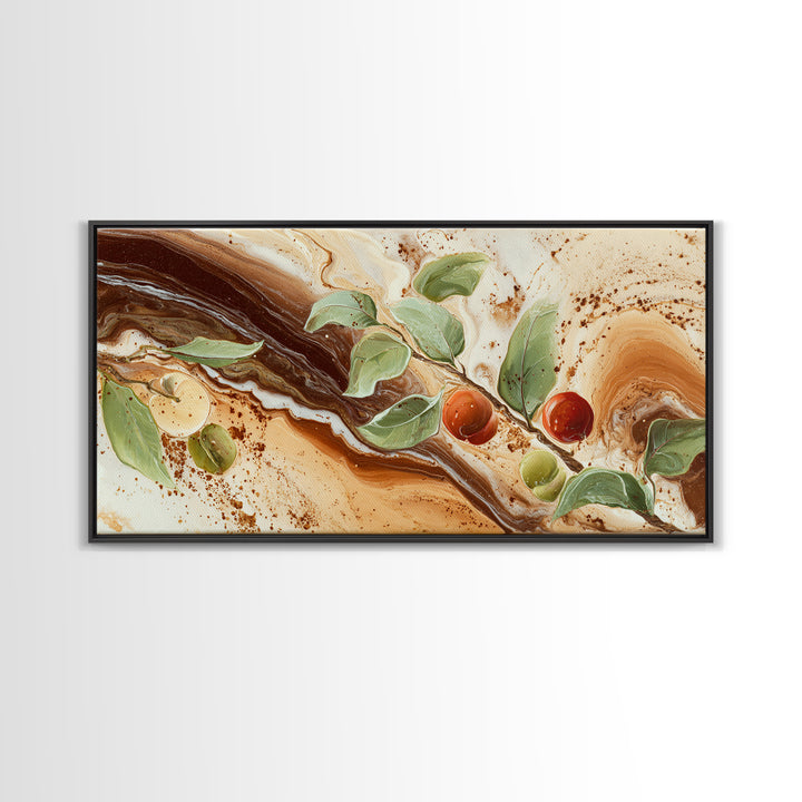 Abstract Brown and Cream Coffee Swirl Framed Canvas Print, Coffee Shop Art, Kitchen Decor, Cafe Decor, Abstract Art, Cafe, CSA-2x1-5