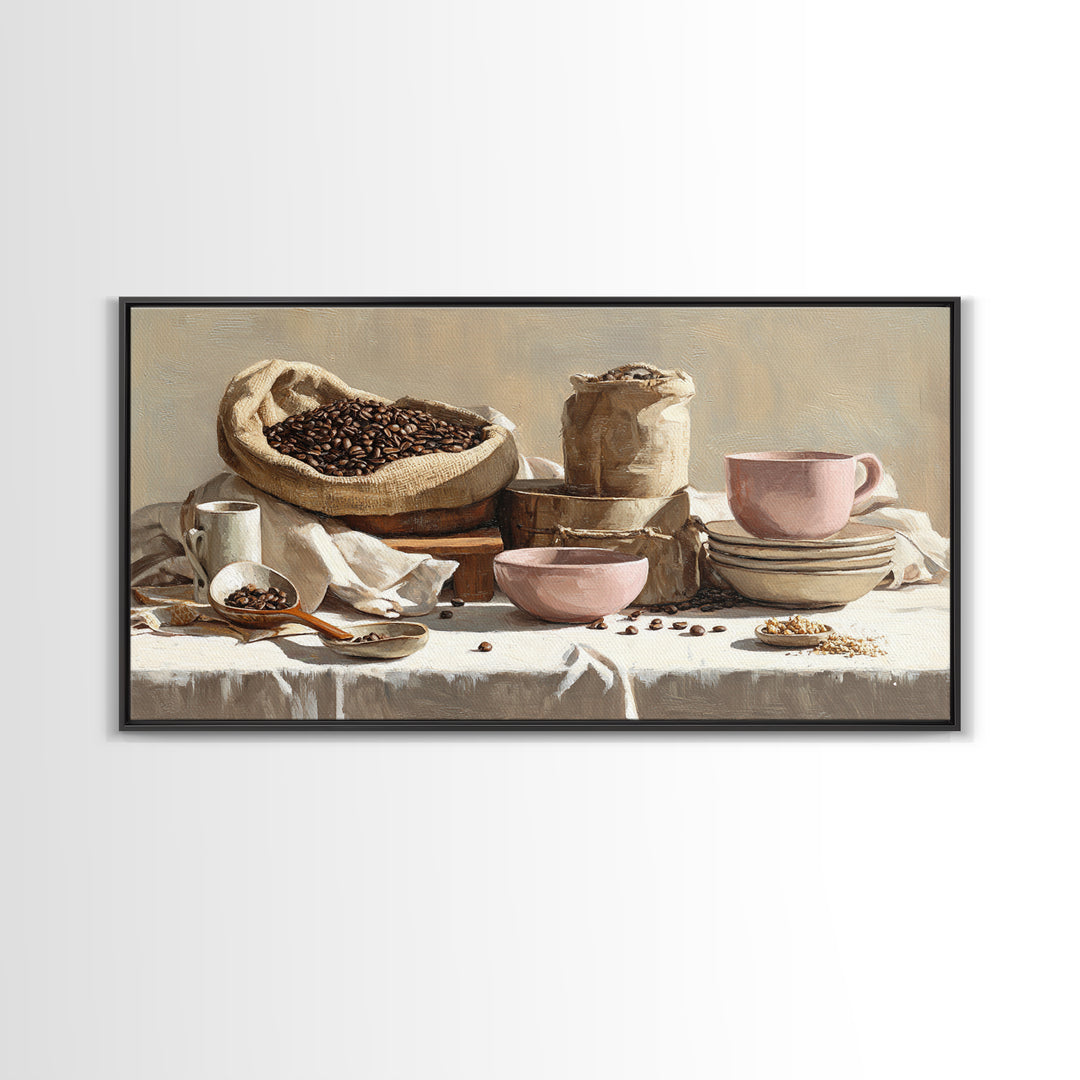 Coffee Beans and Burlap Sack Still Life Canvas Print, Coffee Shop Art, Canvas Wall Art, Cafe Decor, Cafe, Bedroom Wall Art, CSA-2x1-70