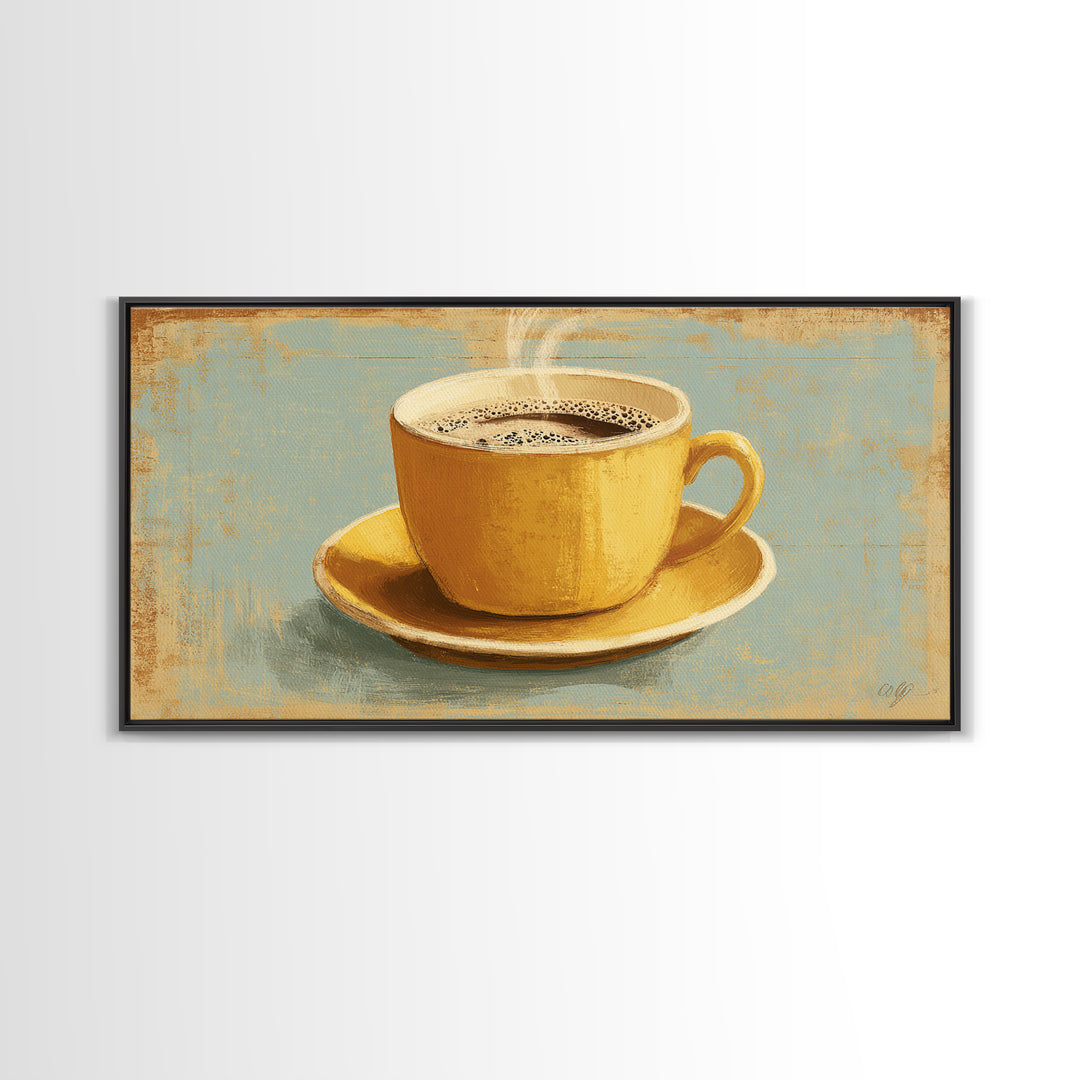 Retro Cafe Poster Coffee Cup Graphic Framed Canvas Print, Coffee Shop Art, Room Decor, Cafe Decor, Cafe, Canvas Wall Art, CSA-2x1-75