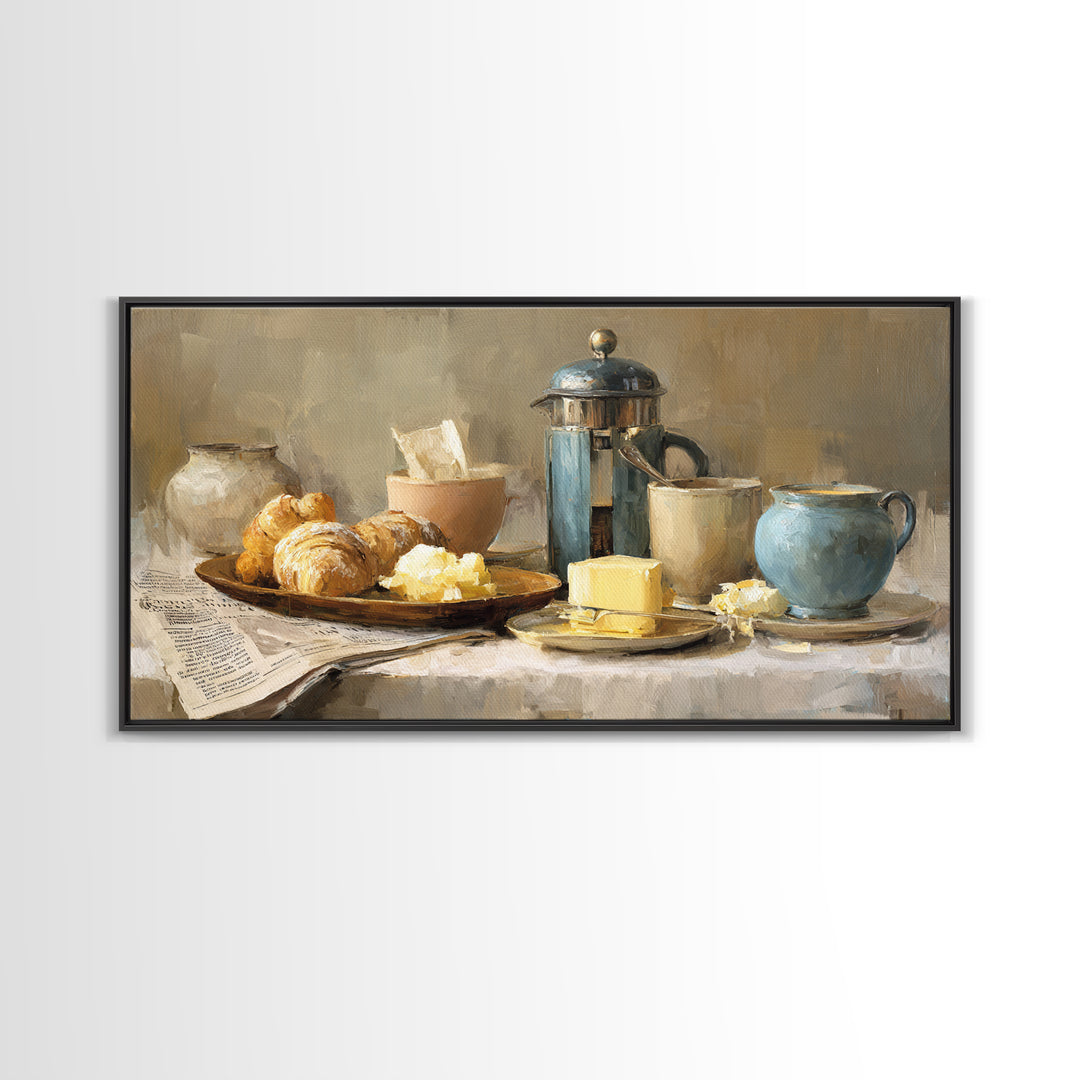 French Press and Morning Newspaper Without Readable Canvas Print, Coffee Shop Art, Art Print, Cafe Decor, Fine Art, Cafe, CSA-2x1-78