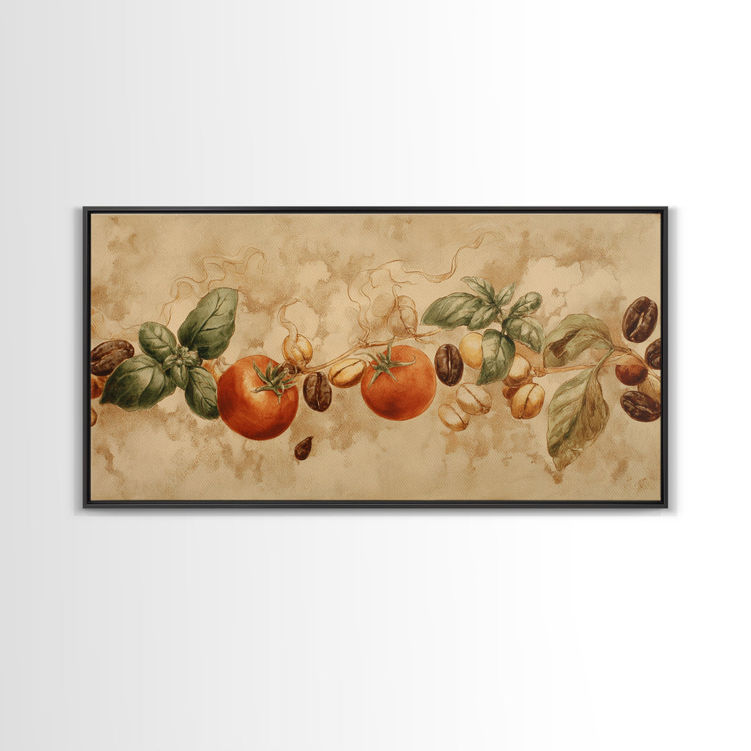 Coffee Bean Pattern Framed Canvas Print, Coffee Shop Art, Coffee, Cafe Decor, Cafe, Living Room Decor, Dark Academia Decor, CSA-2x1-83