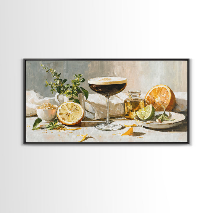 Espresso Martini Coffee Cocktail Still Life Framed Canvas Print, Coffee Shop Art, Dark Academia Decor, Cafe Decor, Cafe, CSA-2x1-85