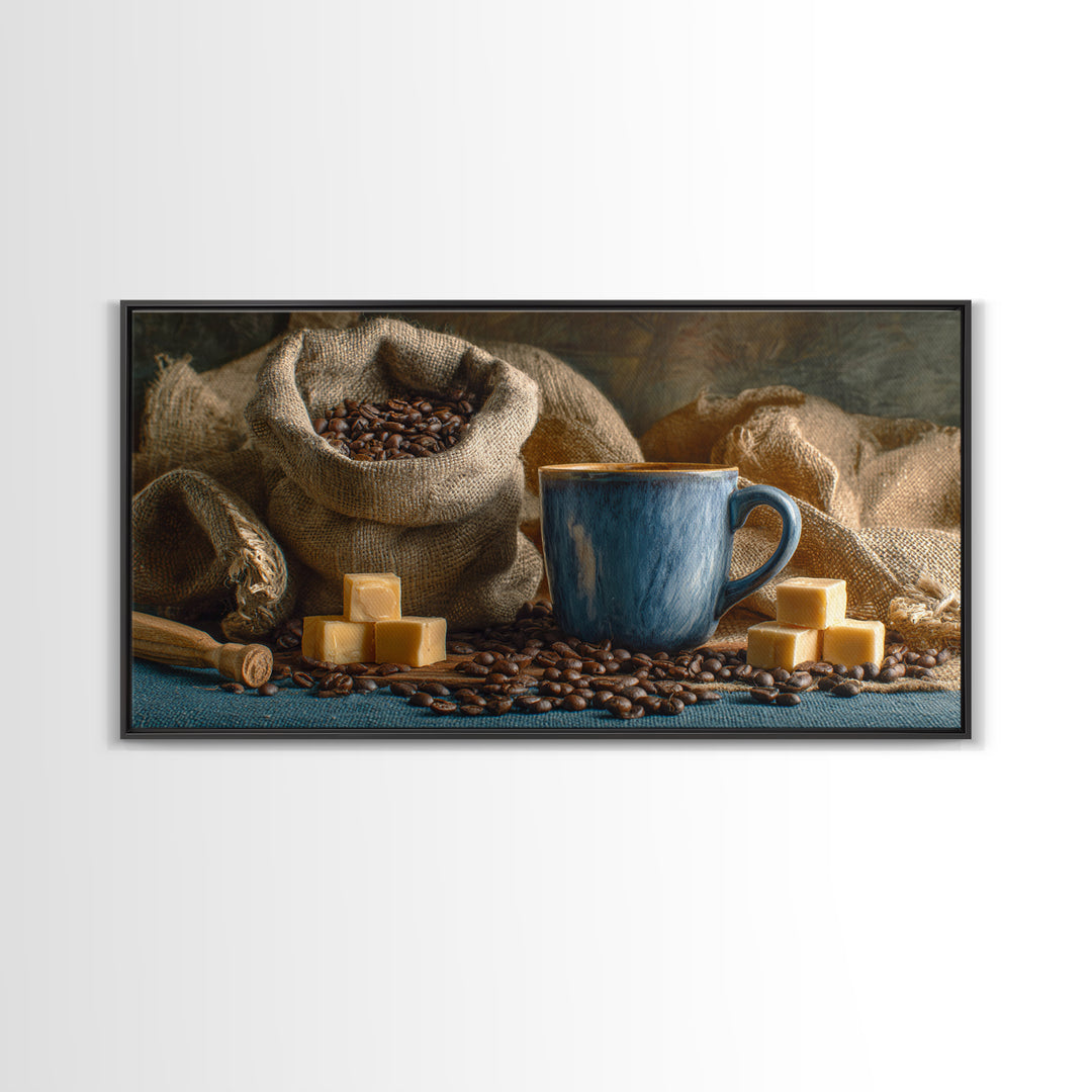 Coffee Beans and Burlap Sack Still Life Canvas Print, Coffee Shop Art, Canvas Wall Art, Cafe Decor, Cafe, Bedroom Wall Art, CSA-2x1-94