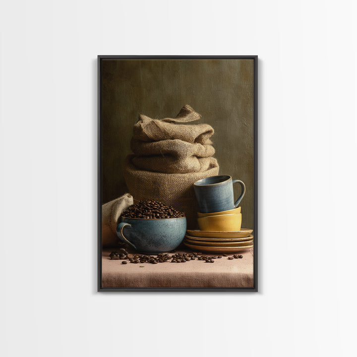 Coffee Beans and Burlap Sack Still Life Canvas Print, Coffee Shop Art, Contemporary Art, Cafe Decor, Cafe, Printable Art, CSA-2x3-10