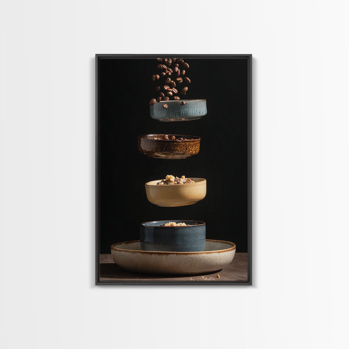 Roasted Beans Falling Through Dark Space Framed Canvas Print, Coffee Shop Art, Printable, Cafe Decor, Fine Art, Cafe, CSA-2x3-100