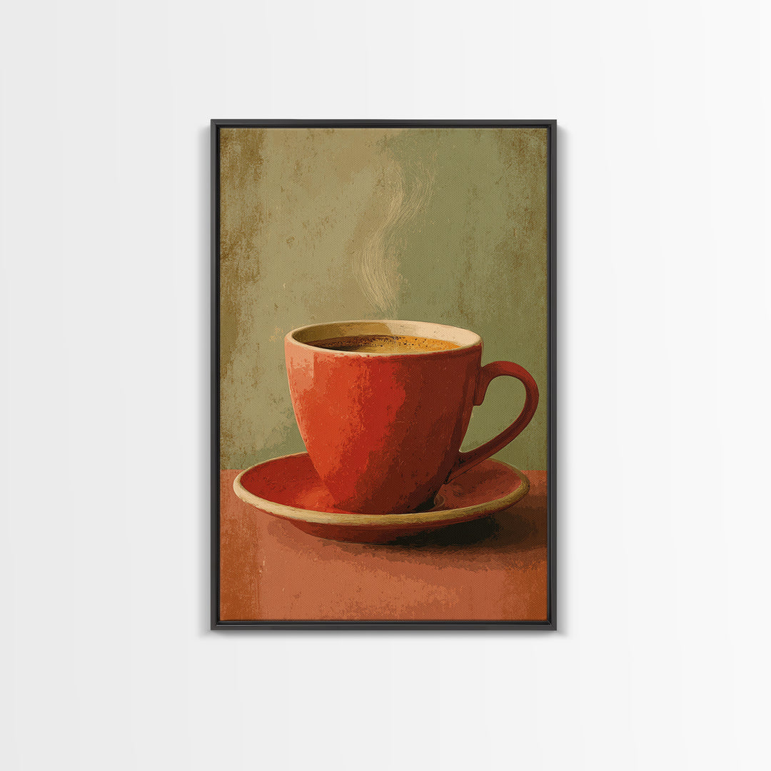Retro Cafe Poster Coffee Cup Graphic Canvas Print, Coffee Shop Art, Minimalist Decor, Cafe Decor, Cafe, Kitchen Wall Art, CSA-2x3-15