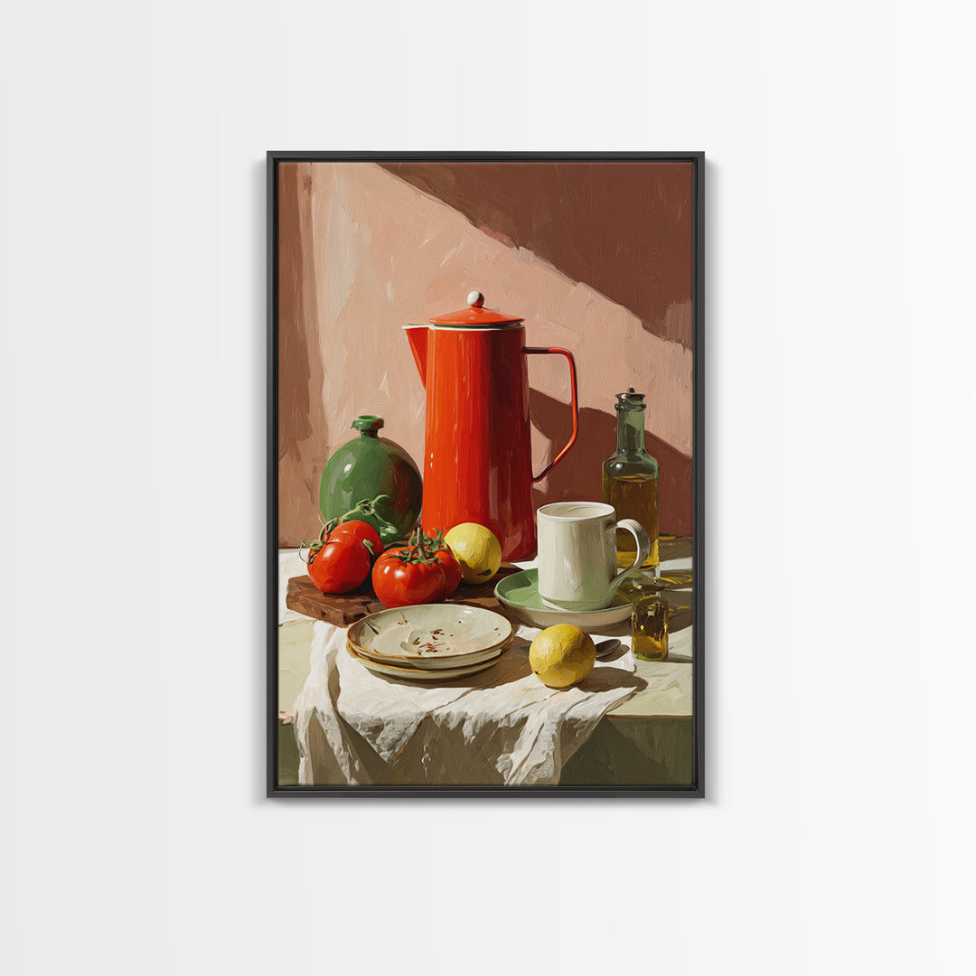 Mid Century Coffee Pot Framed Canvas Print, Coffee Shop Art, Minimalist Decor, Cafe Decor, Fine Art, Cafe, Kitchen Wall Art, CSA-2x3-30
