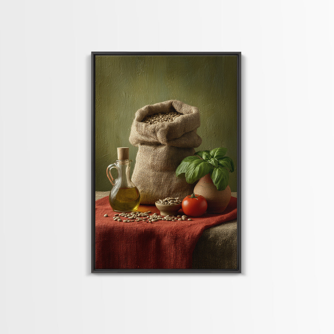 Coffee Beans and Burlap Sack Still Life Framed Canvas Print, Coffee Shop Art, Printable, Cafe Decor, Cafe, Dopamine Decor, CSA-2x3-34