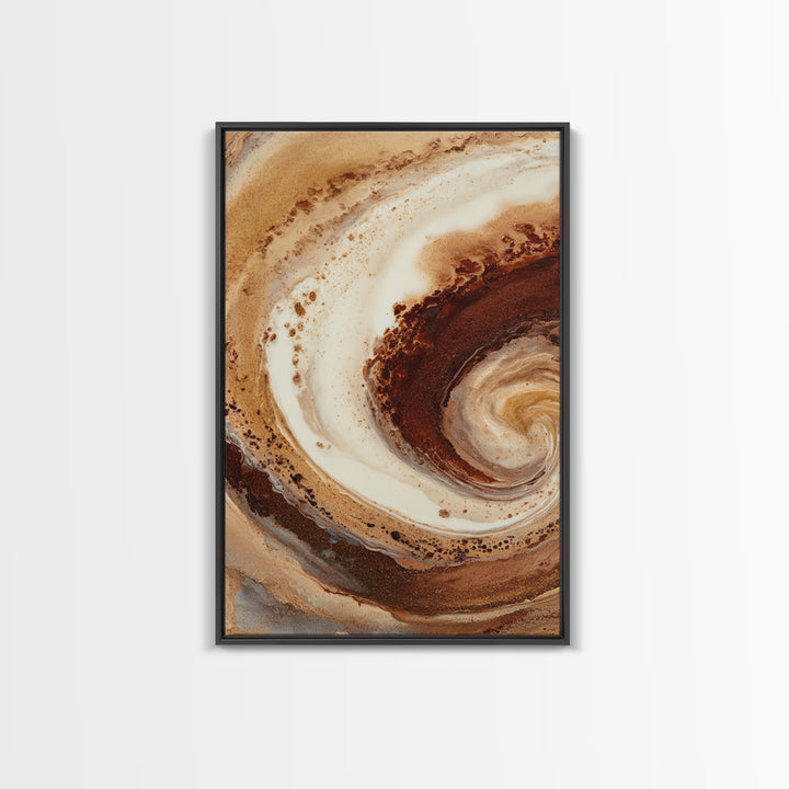 Abstract Brown and Cream Coffee Swirl Framed Canvas Print, Coffee Shop Art, Printable Art, Cafe Decor, Fine Art, Cafe, CSA-2x3-41