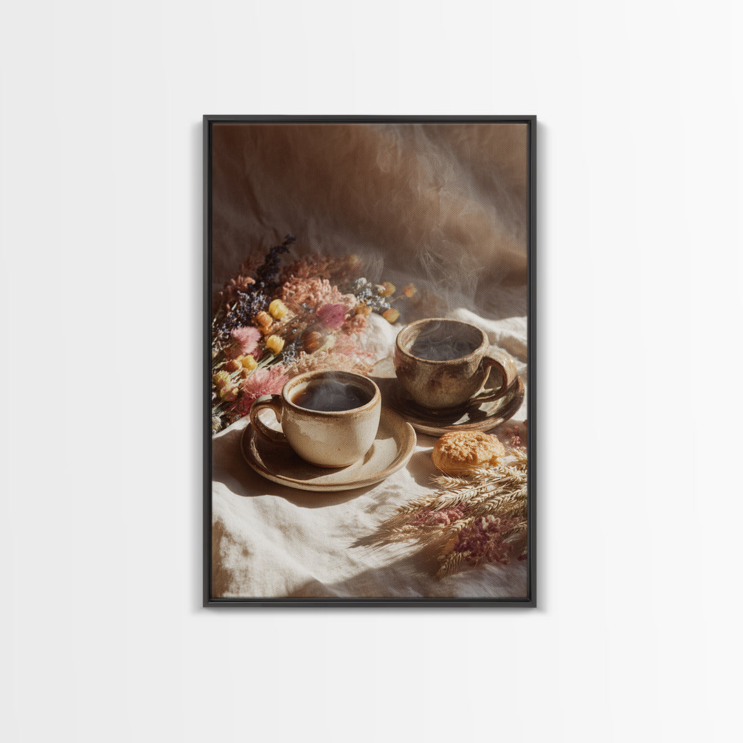 Two Cups Facing Each Other Canvas Print, Coffee Shop Art, Farmhouse Decor, Cafe Decor, Fine Art, Cafe, Moody Wall Art, CSA-2x3-45