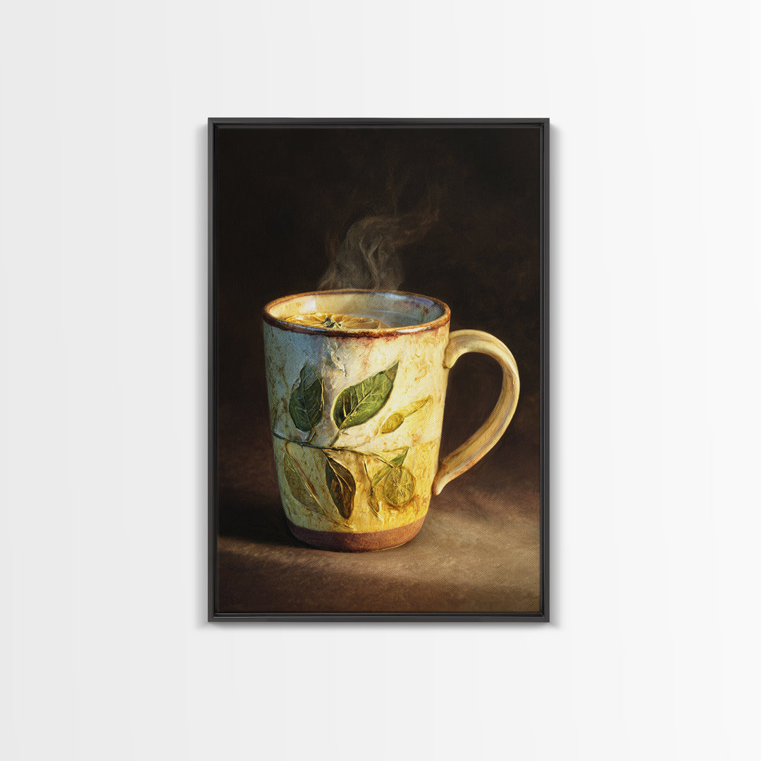 Espresso Cup with Rising Steam and Warm Canvas Print, Coffee Shop Art, Kitchen Wall Decor, Cafe Decor, Oil Painting, Cafe, CSA-2x3-57