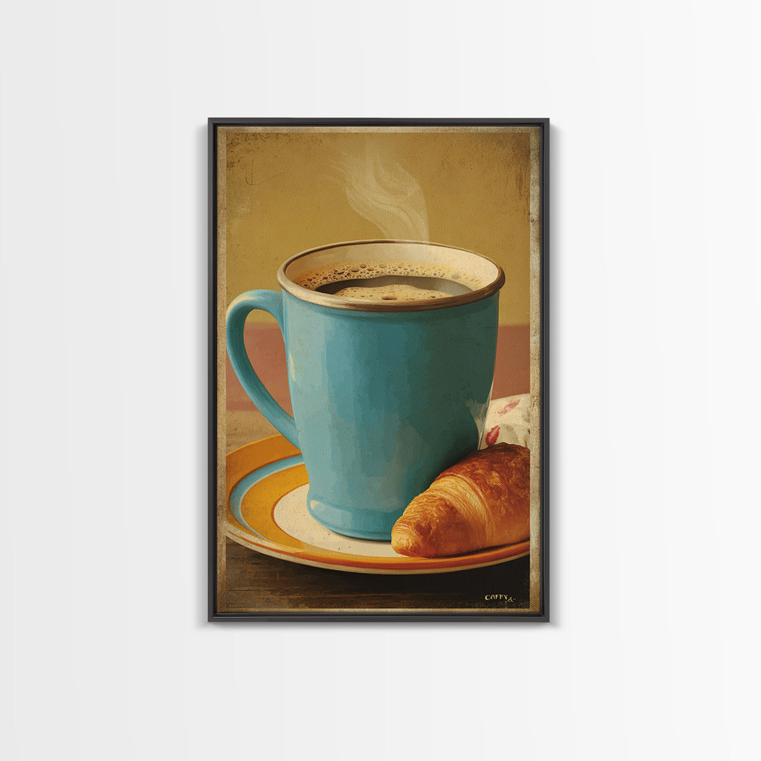 Retro Cafe Poster Coffee Cup Graphic Framed Canvas Print, Coffee Shop Art, Living Room Decor, Cafe Decor, Fine Art, Cafe, CSA-2x3-63