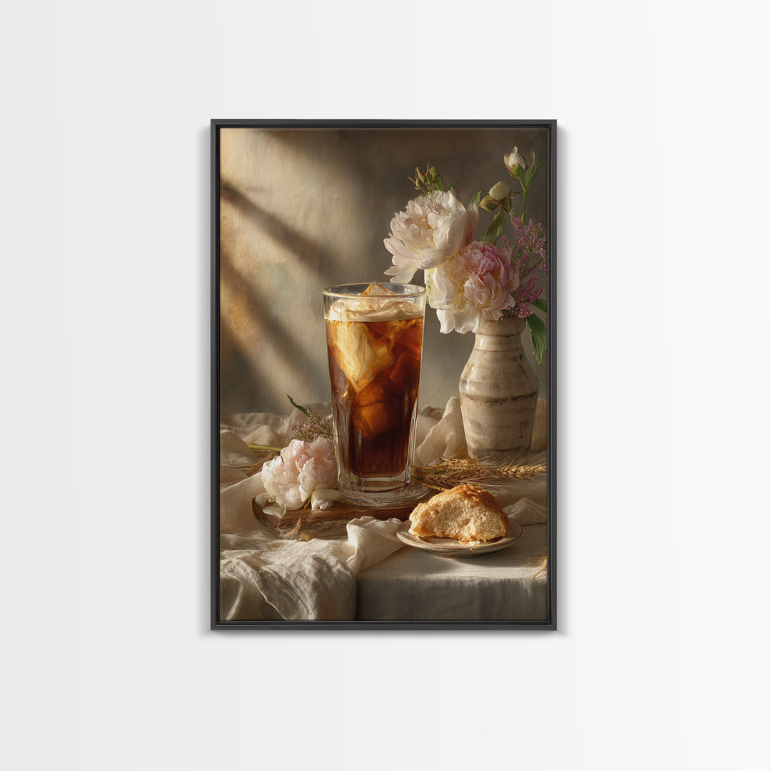 Iced Coffee Glass Canvas Print, Coffee Shop Art, Dark Academia Decor, Cafe Decor, Cafe, Whimsical Art, Coffee Wall Art, CSA-2x3-67