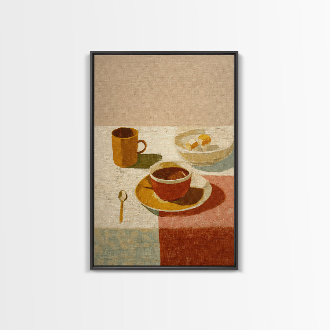 Minimal Line Art of a Cup and Framed Canvas Print, Coffee Shop Art, Kitchen Decor, Cafe Decor, Abstract Art, Cafe, CSA-2x3-74