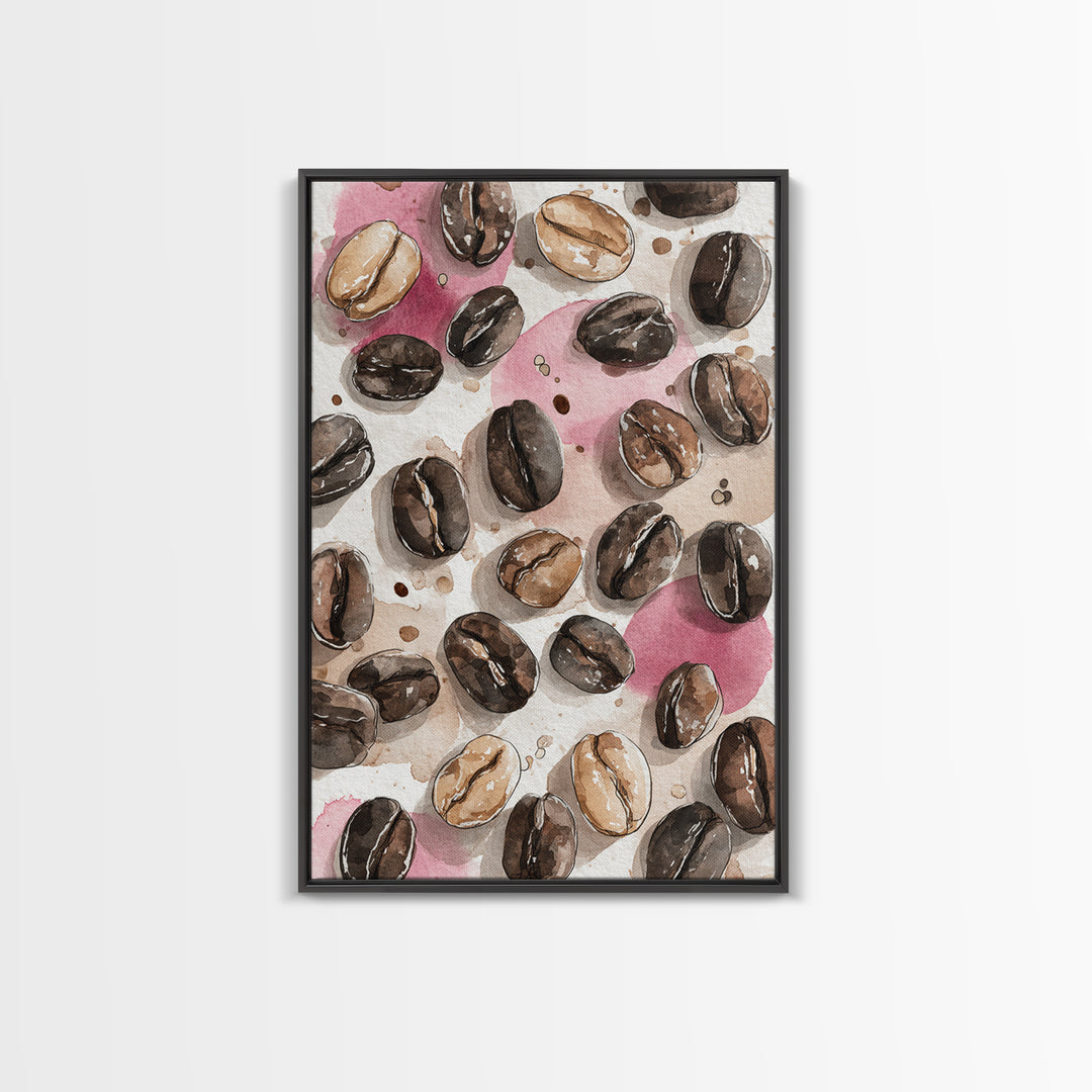 Roasted Beans Falling Through Dark Space Framed Canvas Print, Coffee Shop Art, Moody Wall Art, Cafe Decor, Fine Art, Cafe, CSA-2x3-76