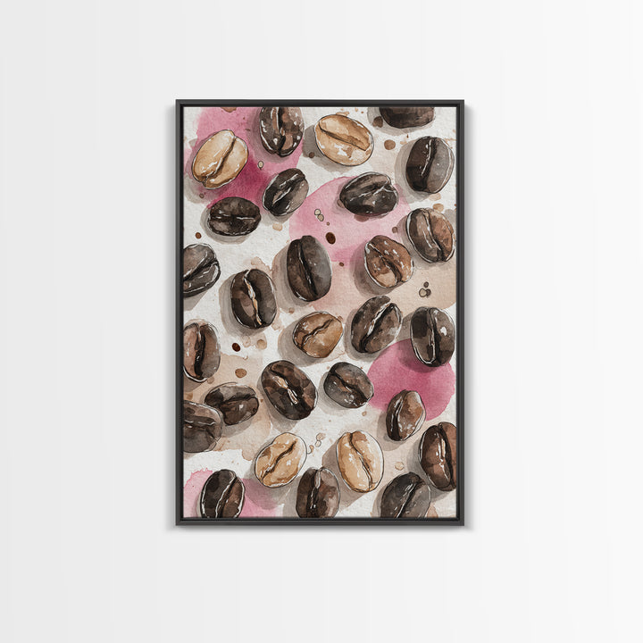 Roasted Beans Falling Through Dark Space Framed Canvas Print, Coffee Shop Art, Moody Wall Art, Cafe Decor, Fine Art, Cafe, CSA-2x3-76