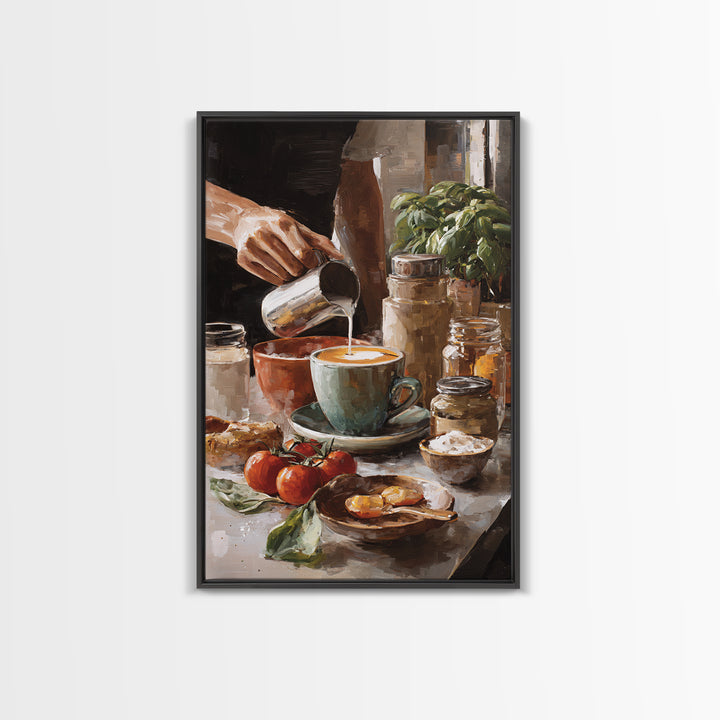 Barista Hands Pouring Milk into Espresso Canvas Print, Coffee Shop Art, Bedroom Wall Art, Cafe Decor, Fine Art, Cafe, CSA-2x3-77