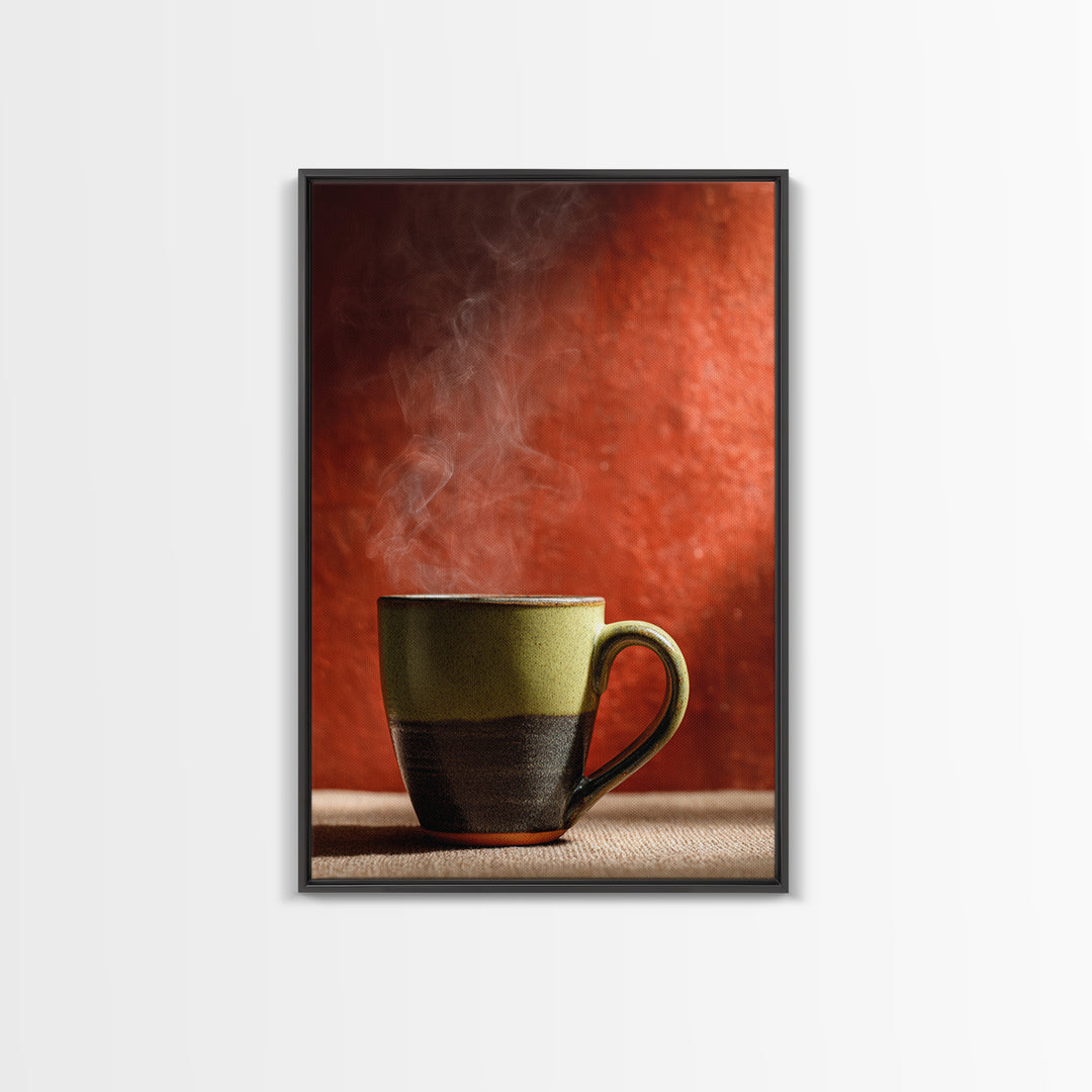 Espresso Cup with Rising Steam and Warm Canvas Print, Coffee Shop Art, Kitchen Wall Decor, Cafe Decor, Oil Painting, Cafe, CSA-2x3-81