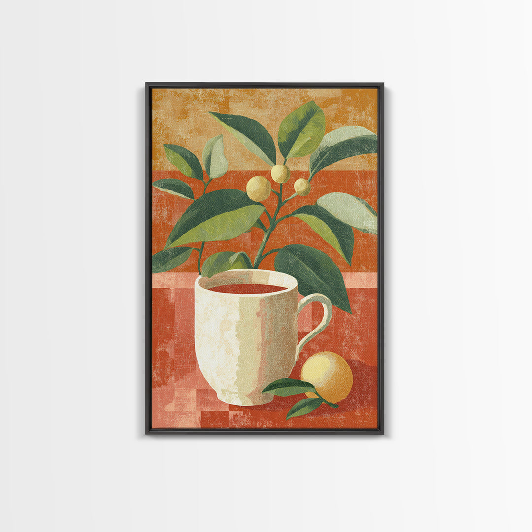 Retro Cafe Poster Coffee Cup Graphic Framed Canvas Print, Coffee Shop Art, Coffee Art, Cafe Decor, Fine Art, Cafe, CSA-2x3-87