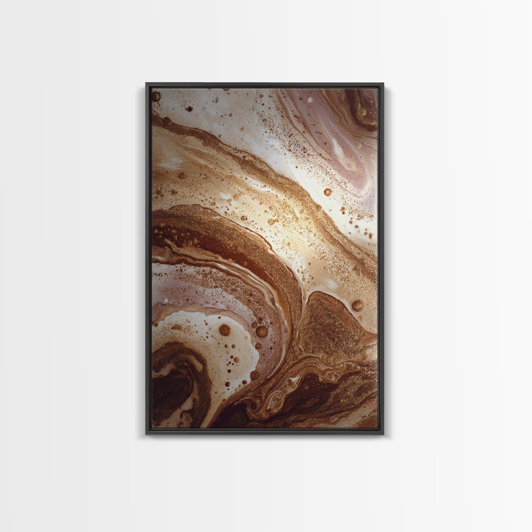 Abstract Brown and Cream Coffee Swirl Framed Canvas Print, Coffee Shop Art, Gothic Wall Art, Cafe Decor, Abstract Art, Cafe, CSA-2x3-89