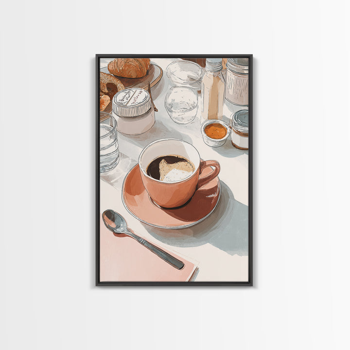 Minimal Line Art of a Cup and Framed Canvas Print, Coffee Shop Art, Kitchen Decor, Cafe Decor, Abstract Art, Cafe, CSA-2x3-98