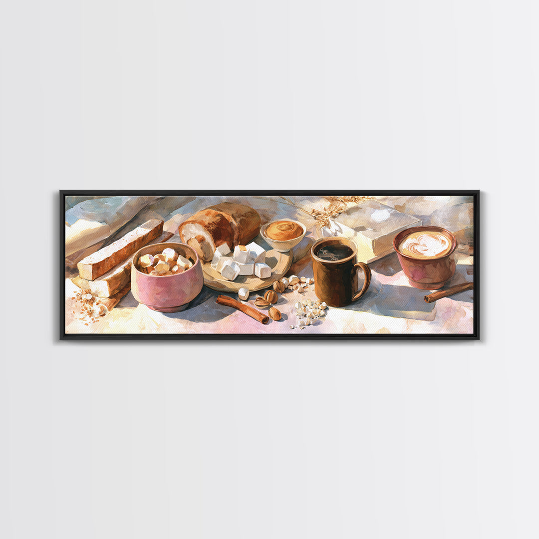 Cinnamon Sticks and Cappuccino Foam Still Life Canvas Print, Coffee Shop Art, Bedroom Wall Art, Cafe Decor, Fine Art, Cafe, CSA-3x1-16