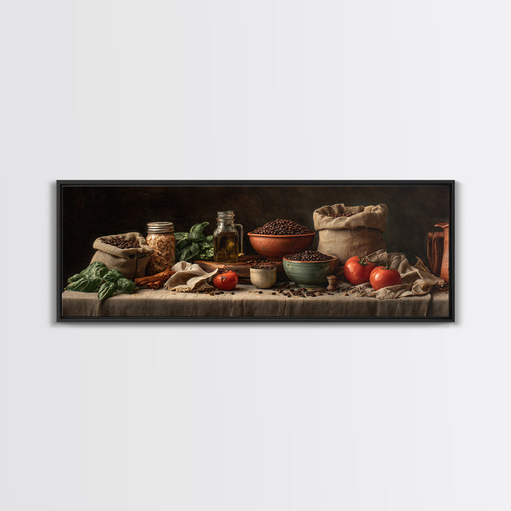 Coffee Beans and Burlap Sack Still Life Framed Canvas Print, Coffee Shop Art, Kitchen Art, Cafe Decor, Fine Art, Cafe, CSA-3x1-18
