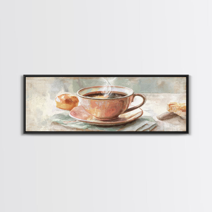 Retro Cafe Poster Coffee Cup Graphic Framed Canvas Print, Coffee Shop Art, Room Decor, Cafe Decor, Cafe, Canvas Wall Art, CSA-3x1-23