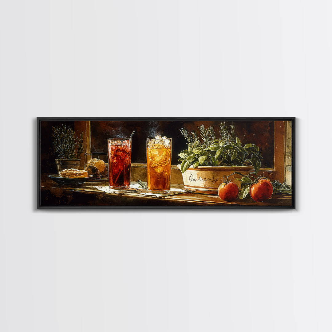 Iced Coffee Glass Framed Canvas Print, Coffee Shop Art, Textured Painting, Cafe Decor, Fine Art, Cafe, Kitchen Decor, CSA-3x1-27