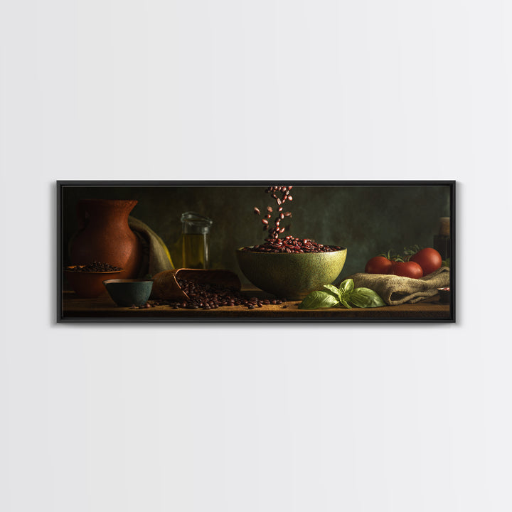 Roasted Beans Falling Through Dark Space Canvas Print, Coffee Shop Art, Gallery Decor, Cafe Decor, Fine Art, Cafe, Wall Art, CSA-3x1-36