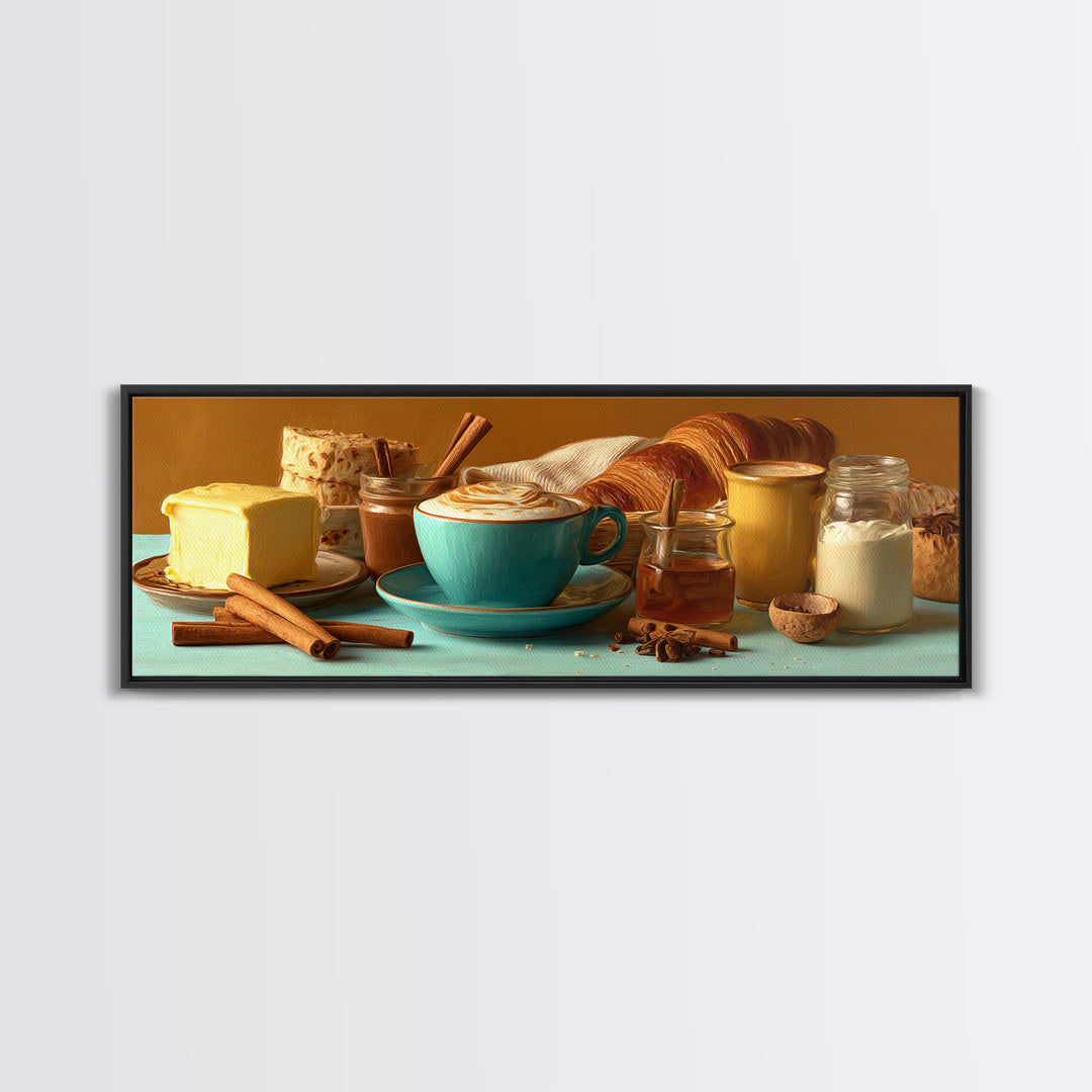 Cinnamon Sticks and Cappuccino Foam Still Life Canvas Print, Coffee Shop Art, Neutral Decor, Cafe Decor, Fine Art, Cafe, CSA-3x1-40