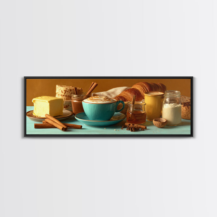 Cinnamon Sticks and Cappuccino Foam Still Life Canvas Print, Coffee Shop Art, Neutral Decor, Cafe Decor, Fine Art, Cafe, CSA-3x1-40