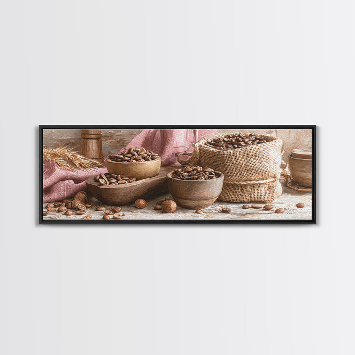 Coffee Beans and Burlap Sack Still Life Canvas Print, Coffee Shop Art, Canvas Print, Cafe Decor, Fine Art, Cafe, Neutral Decor, CSA-3x1-42