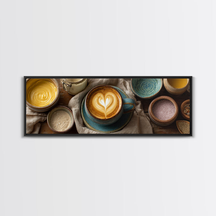 Latte Art Heart Seen from Above Framed Canvas Print, Coffee Shop Art, Modern Decor, Cafe Decor, Fine Art, Cafe, Wall Decor, CSA-3x1-44