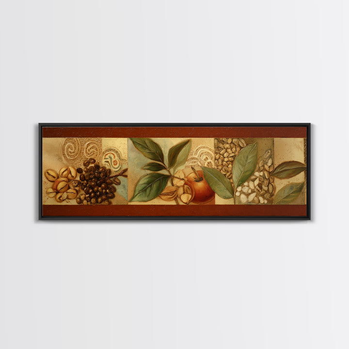 Coffee Bean Pattern Framed Canvas Print, Coffee Shop Art, Coffee, Cafe Decor, Cafe, Living Room Decor, Dark Academia Decor, CSA-3x1-55