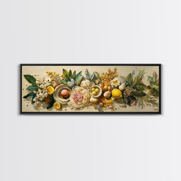 Sunlit Pastry and Coffee Arrangement Framed Canvas Print, Coffee Shop Art, Art Print, Cafe Decor, Cafe, Dark Academia Decor, CSA-3x1-59