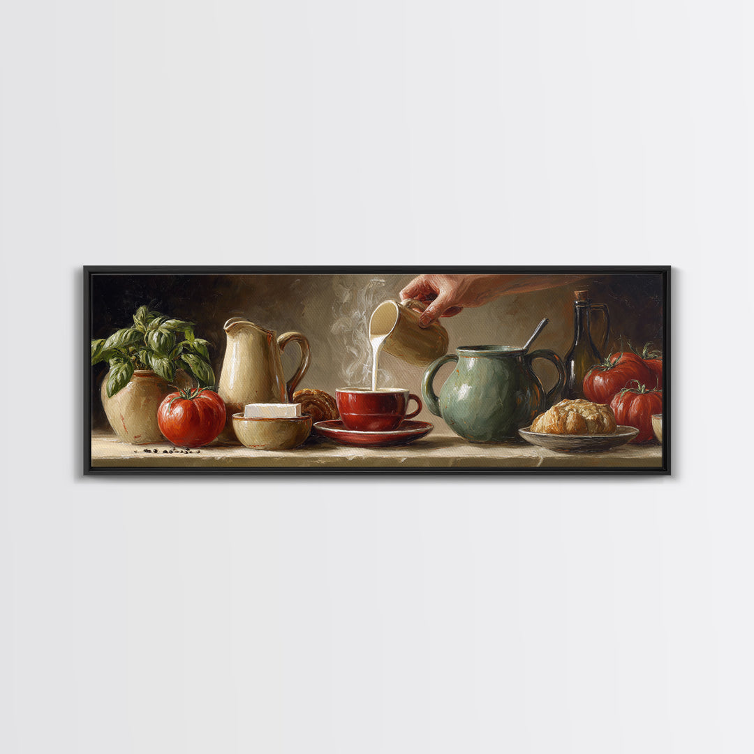 Barista Hands Pouring Milk into Espresso Canvas Print, Coffee Shop Art, Whimsical Art, Cafe Decor, Oil Painting, Cafe, CSA-3x1-61