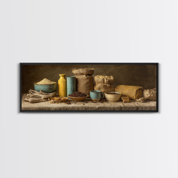 Coffee Beans and Burlap Sack Still Life Canvas Print, Coffee Shop Art, Canvas Print, Cafe Decor, Fine Art, Cafe, Neutral Decor, CSA-3x1-66