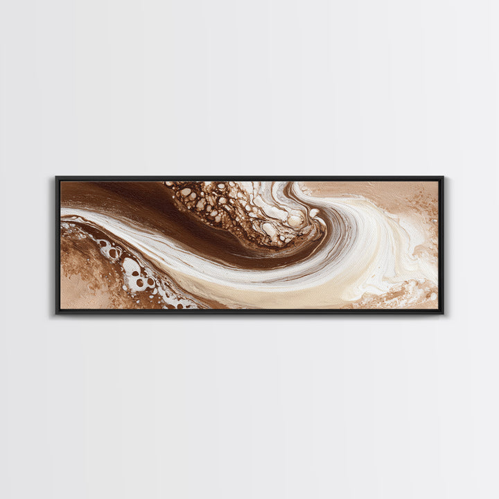 Abstract Brown and Cream Coffee Swirl Framed Canvas Print, Coffee Shop Art, Neutral Decor, Cafe Decor, Fine Art, Cafe, CSA-3x1-73