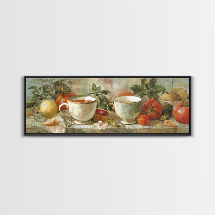 Two Cups Facing Each Other Framed Canvas Print, Coffee Shop Art, Coffee Art, Cafe Decor, Fine Art, Cafe, Textured Painting, CSA-3x1-77