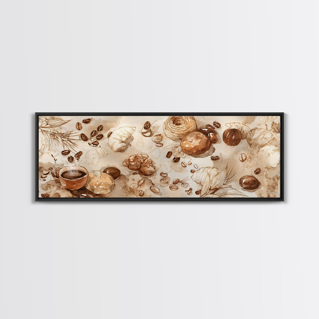 Coffee Bean Pattern Framed Canvas Print, Coffee Shop Art, Kitchen Gift, Cafe Decor, Oil Painting, Cafe, Coffee Art, Food Art, CSA-3x1-79