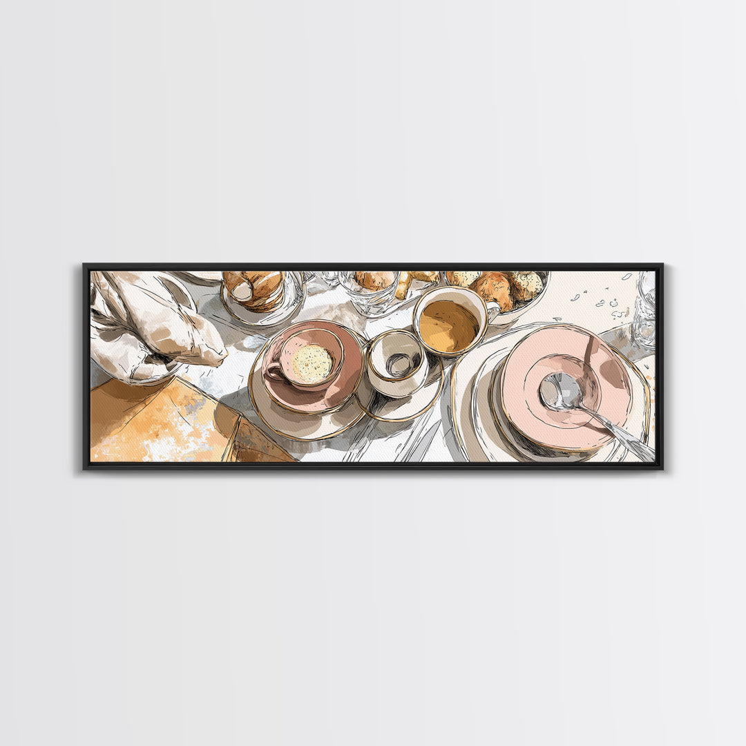 Minimal Line Art of a Cup and Framed Canvas Print, Coffee Shop Art, Dopamine Decor, Cafe Decor, Fine Art, Cafe, Coffee Wall Art, CSA-3x1-82