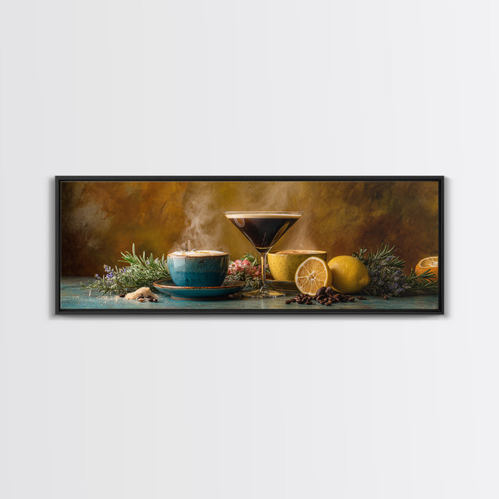 Espresso Martini Coffee Cocktail Still Life Framed Canvas Print, Coffee Shop Art, Dark Academia Decor, Cafe Decor, Cafe, CSA-3x1-9